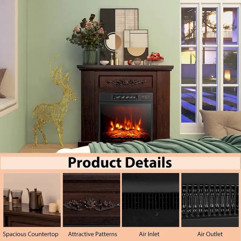 Meuble TV avec cheminée électrique 32 pouces, télécommande, 1400W, marron - 42 pouces