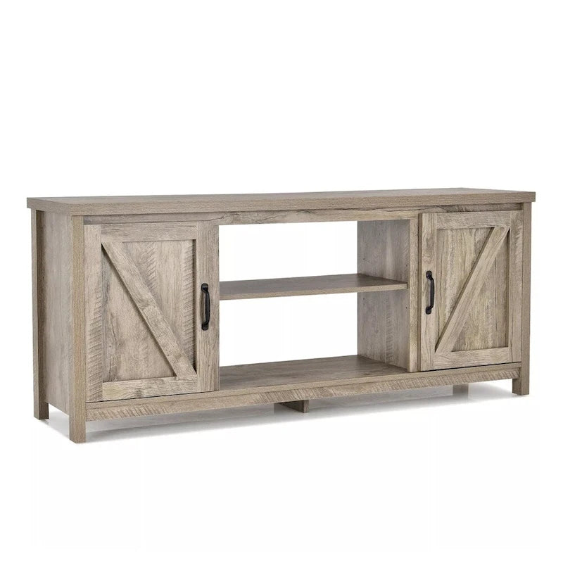 Meuble TV multimédia 59 po avec armoire de rangement pour téléviseur 65 po Naturel - 58 po