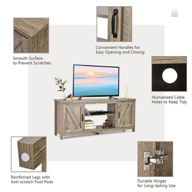 Meuble TV multimédia 59 po avec armoire de rangement pour téléviseur 65 po Naturel - 58 po