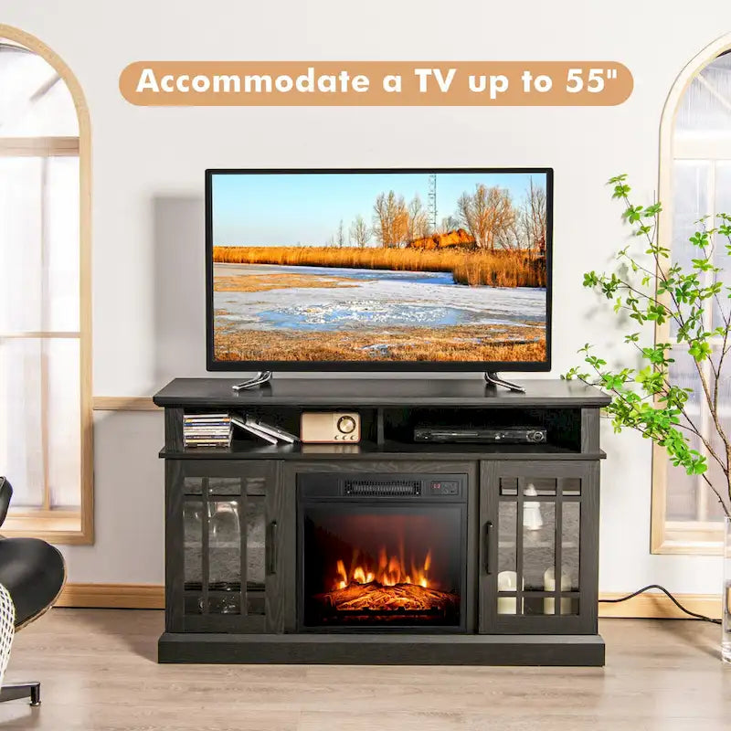 Meuble TV Gymax 48 po avec console, meuble TV avec cheminée - 48 x 16 x 30 po