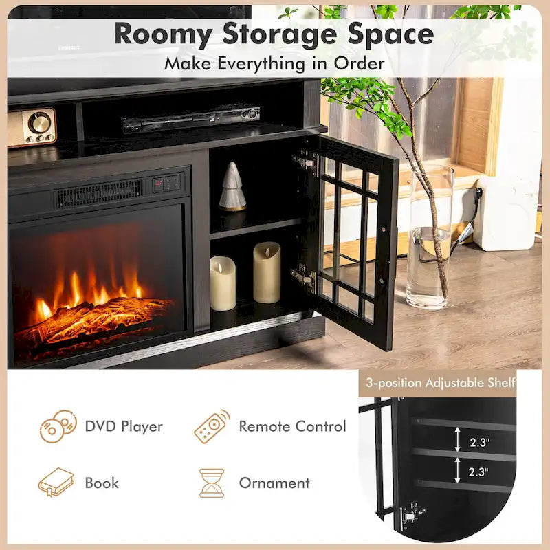 Meuble TV Gymax 48 po avec console, meuble TV avec cheminée - 48 x 16 x 30 po