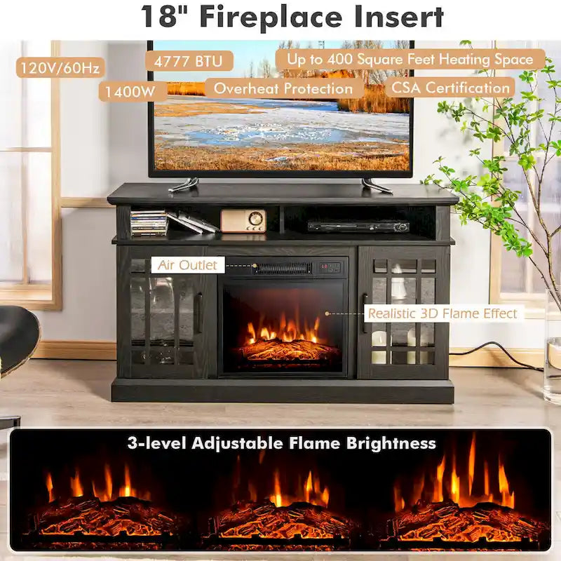 Meuble TV Gymax 48 po avec console, meuble TV avec cheminée - 48 x 16 x 30 po