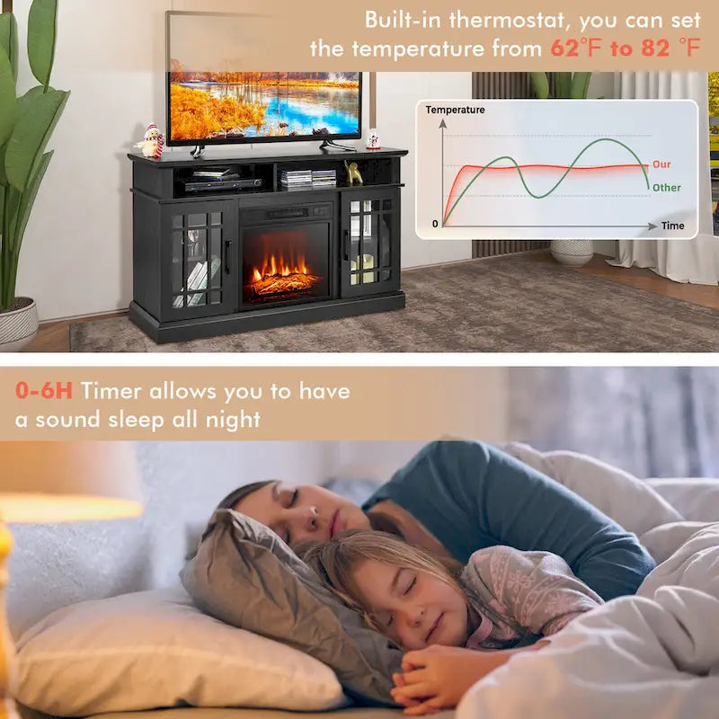 Meuble TV Gymax 48 po avec console, meuble TV avec cheminée - 48 x 16 x 30 po