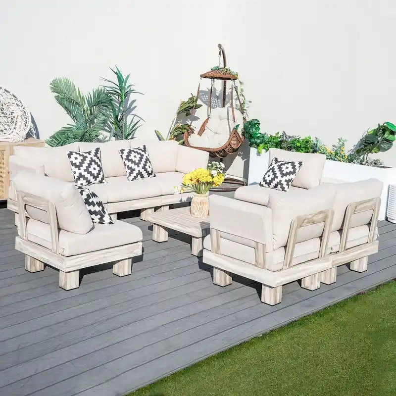 Ensemble de canapés de patio en aluminium avec coussins rembourrés en éponge et table basse