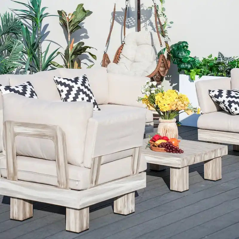 Ensemble de canapés de patio en aluminium avec coussins rembourrés en éponge et table basse