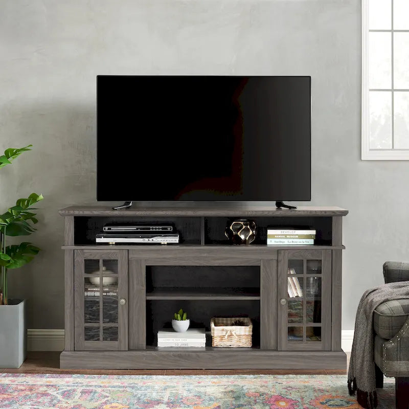 Meuble TV américain classique avec 4 étagères de rangement et 2 placards de rangement pour le salon familial ou le bureau