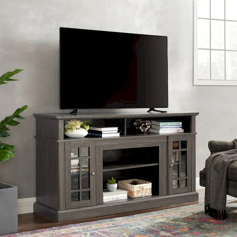 Meuble TV américain classique avec 4 étagères de rangement et 2 placards de rangement pour le salon familial ou le bureau