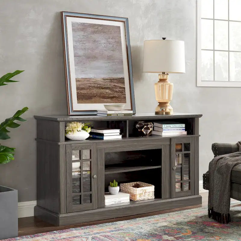 Meuble TV américain classique avec 4 étagères de rangement et 2 placards de rangement pour le salon familial ou le bureau
