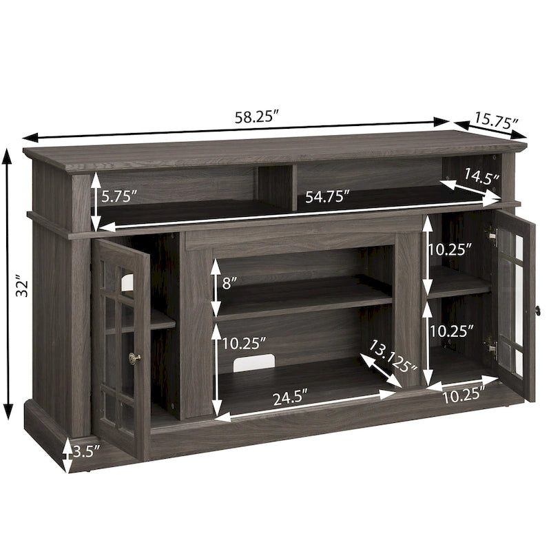 Meuble TV américain classique avec 4 étagères de rangement et 2 placards de rangement pour le salon familial ou le bureau