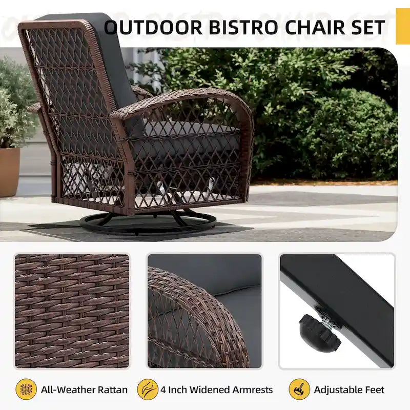 Lot de 2 fauteuils à bascule et pivotants d'extérieur en osier UPHA avec coussins