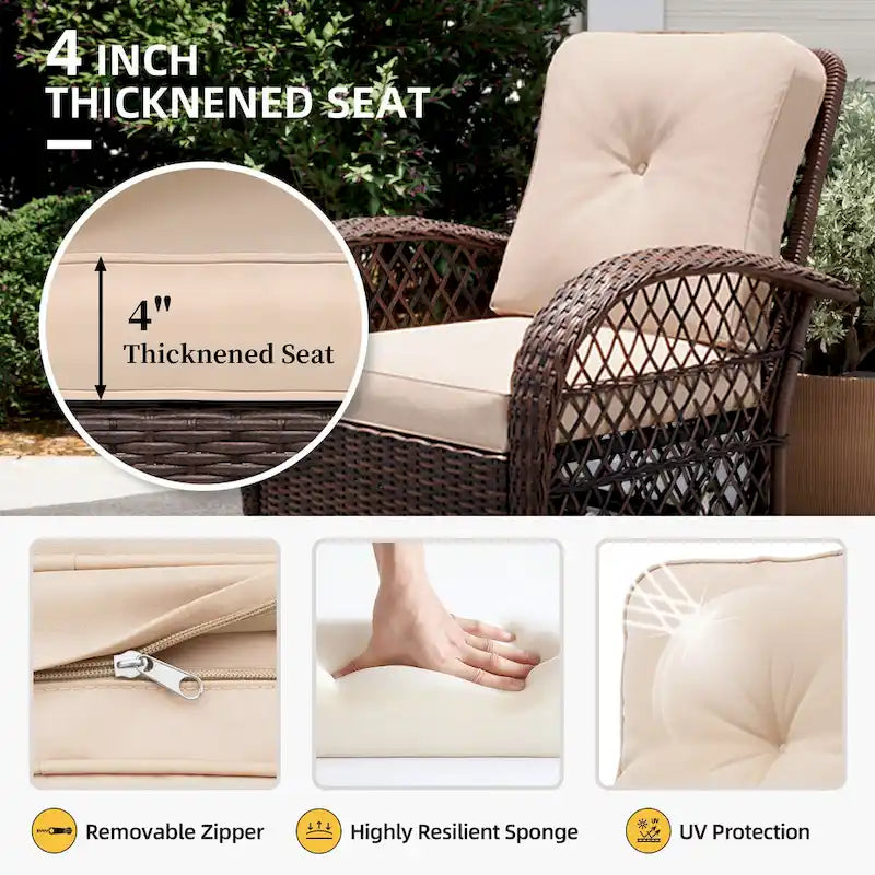 Lot de 2 fauteuils à bascule et pivotants d'extérieur en osier UPHA avec coussins