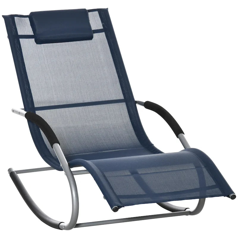 Outsunny Chaise longue à bascule zéro gravité d'extérieur avec oreiller détachable pour patio, terrasse, piscine
