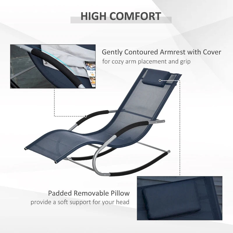 Outsunny Chaise longue à bascule zéro gravité d'extérieur avec oreiller détachable pour patio, terrasse, piscine