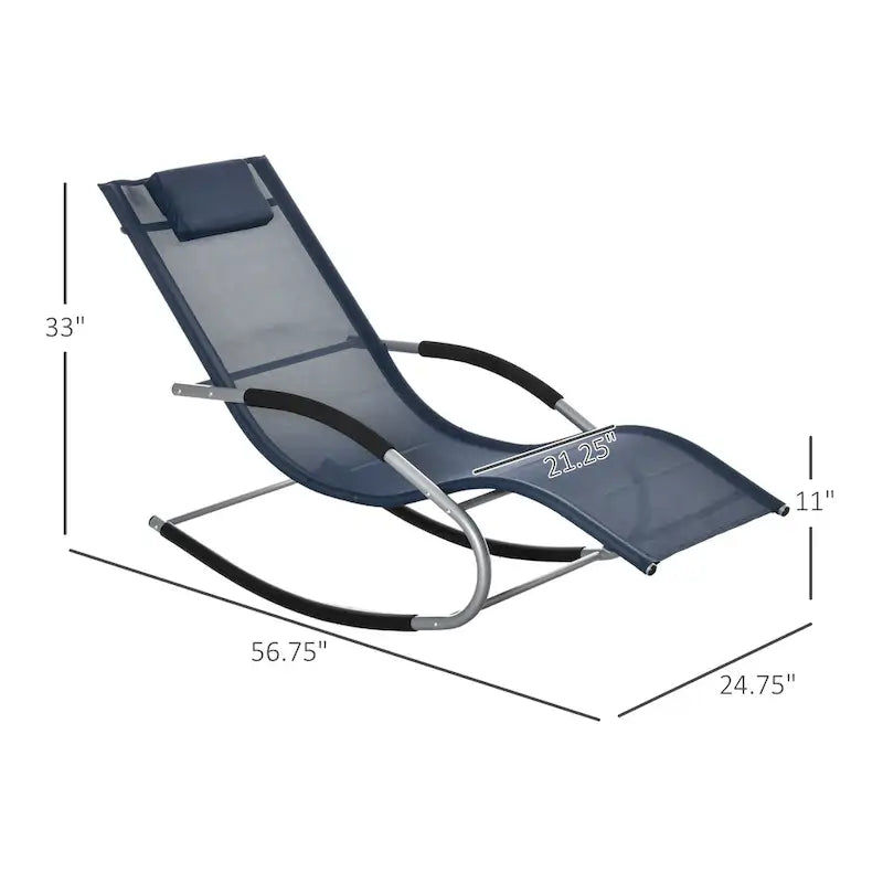 Outsunny Chaise longue à bascule zéro gravité d'extérieur avec oreiller détachable pour patio, terrasse, piscine