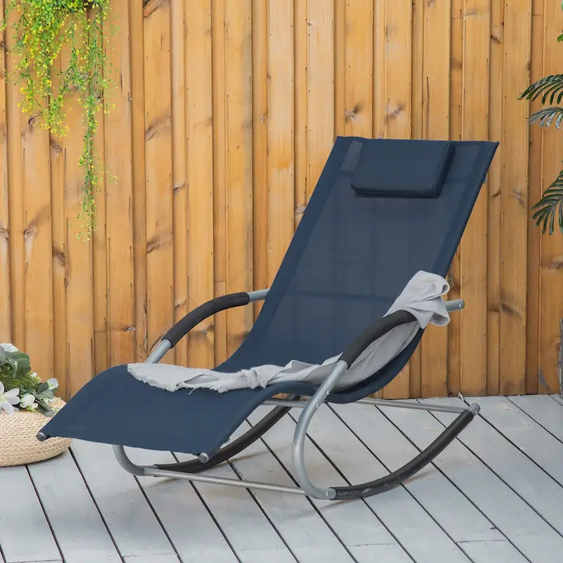 Outsunny Chaise longue à bascule zéro gravité d'extérieur avec oreiller détachable pour patio, terrasse, piscine