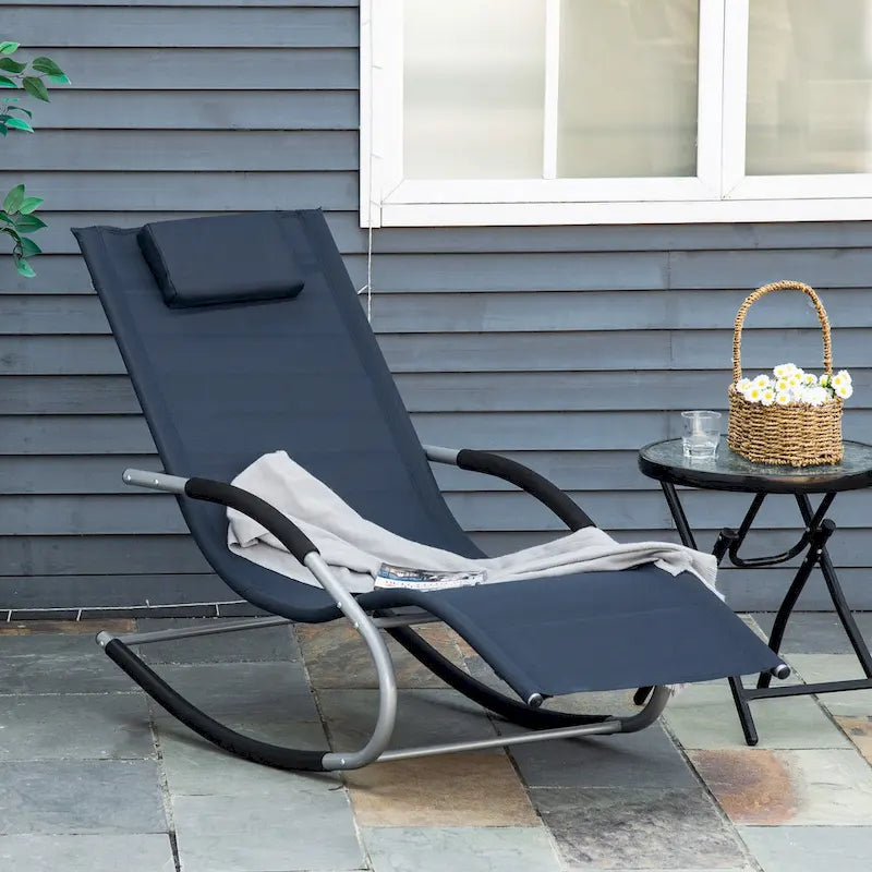 Outsunny Chaise longue à bascule zéro gravité d'extérieur avec oreiller détachable pour patio, terrasse, piscine