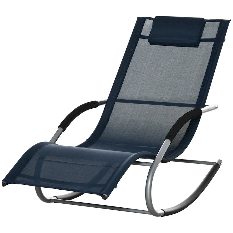Outsunny Chaise longue à bascule zéro gravité d'extérieur avec oreiller détachable pour patio, terrasse, piscine