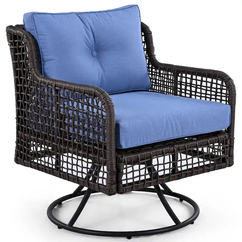 Ensemble de mobilier de patio 4 pièces comprenant un canapé 3 places, 2 fauteuils pivotants et une table basse avec plateau en bois massif, salon de jardin