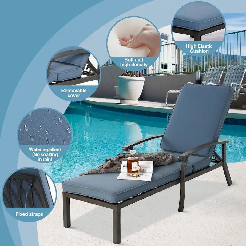 Chaise longue d'extérieur en aluminium inclinable 5 positions avec coussin