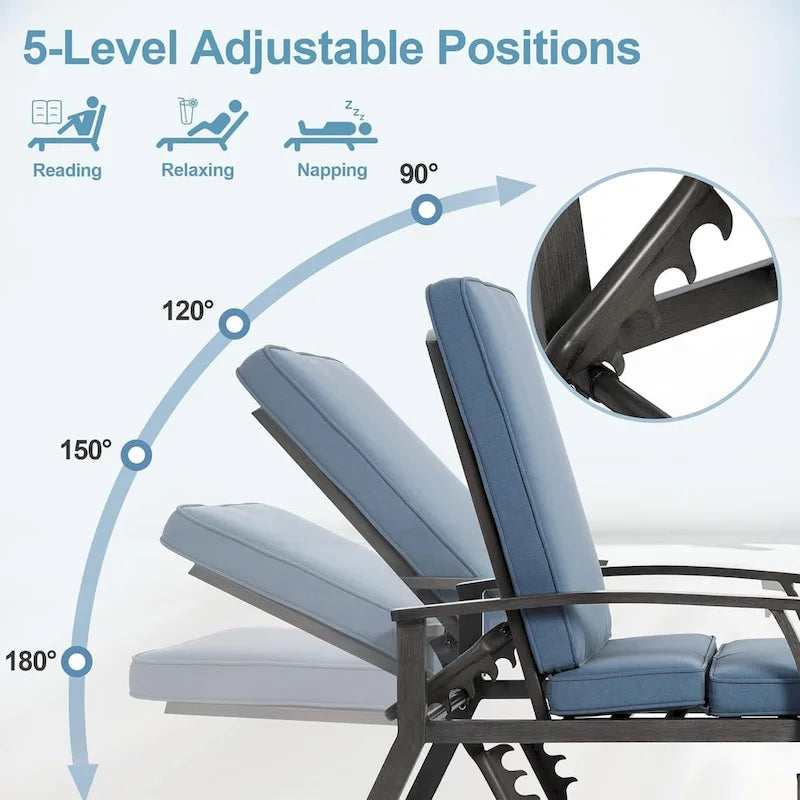 Chaise longue d'extérieur en aluminium inclinable 5 positions avec coussin