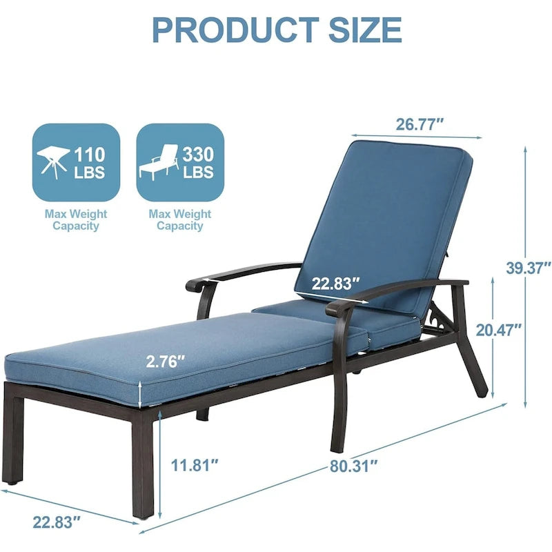 Chaise longue d'extérieur en aluminium inclinable 5 positions avec coussin