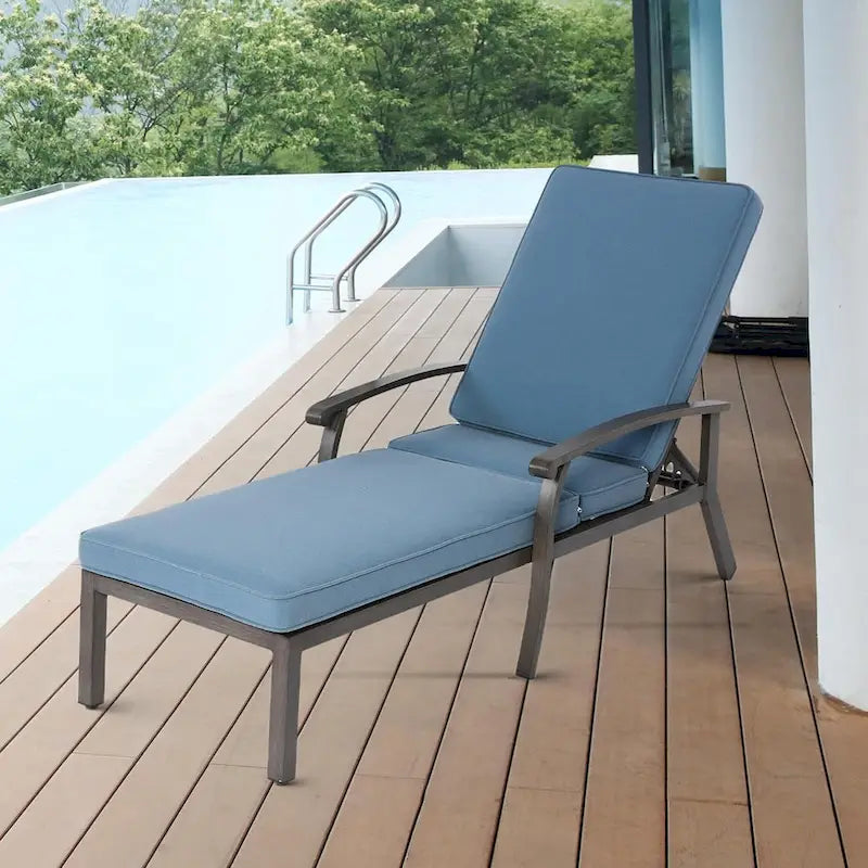 Chaise longue d'extérieur en aluminium inclinable 5 positions avec coussin