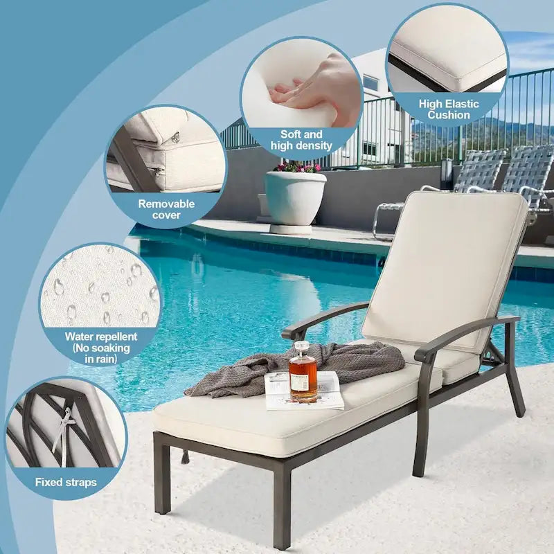 Chaise longue d'extérieur en aluminium inclinable 5 positions avec coussin