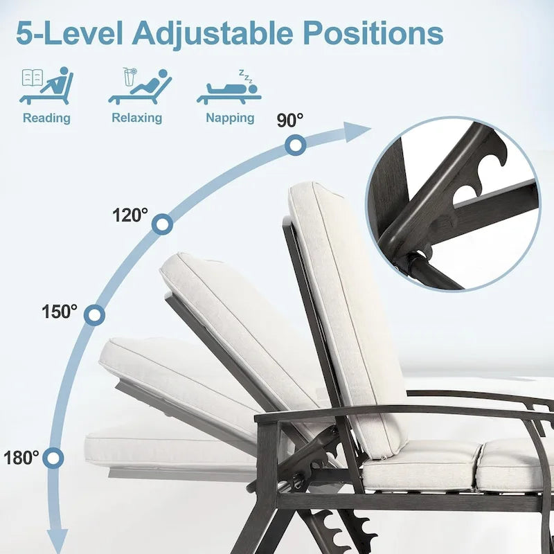 Chaise longue d'extérieur en aluminium inclinable 5 positions avec coussin