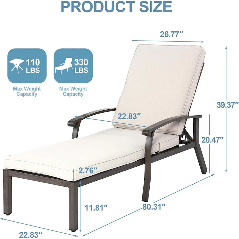 Chaise longue d'extérieur en aluminium inclinable 5 positions avec coussin