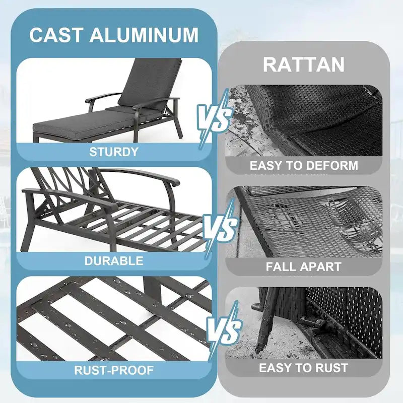 Chaise longue d'extérieur en aluminium inclinable 5 positions avec coussin