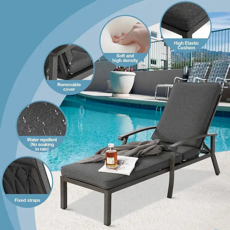 Chaise longue d'extérieur en aluminium inclinable 5 positions avec coussin