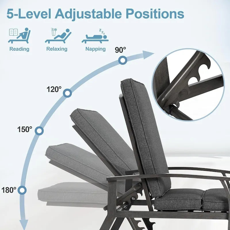 Chaise longue d'extérieur en aluminium inclinable 5 positions avec coussin