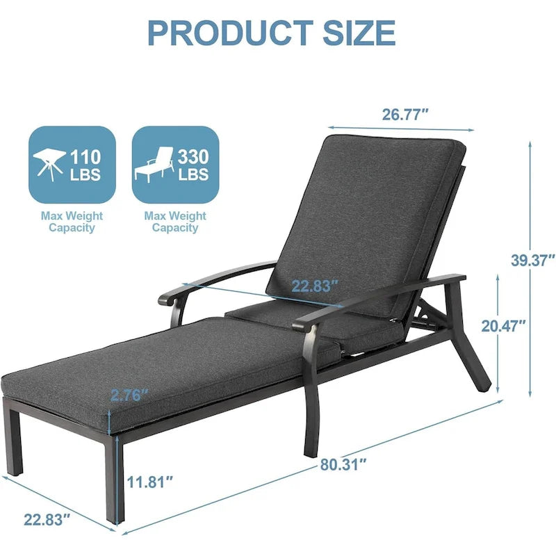 Chaise longue d'extérieur en aluminium inclinable 5 positions avec coussin