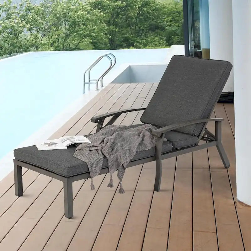Chaise longue d'extérieur en aluminium inclinable 5 positions avec coussin