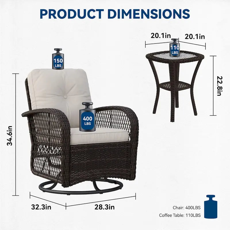 Ensemble de 2 fauteuils à bascule pivotants d'extérieur