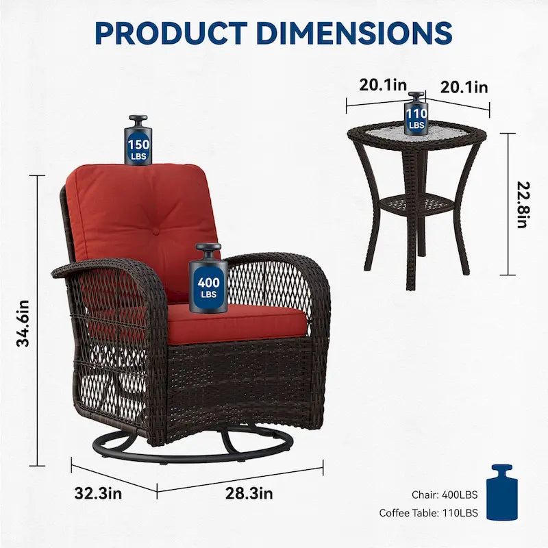 Ensemble de 2 fauteuils à bascule pivotants d'extérieur