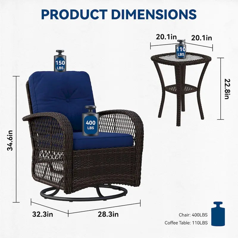 Ensemble de 2 fauteuils à bascule pivotants d'extérieur