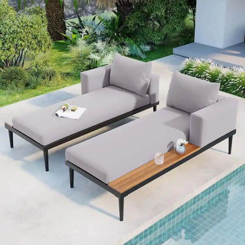 Chaise longue de jardin en métal, lit de repos extérieur 2 en 1 rembourré, chaise longue de jardin, chaise longue de piscine