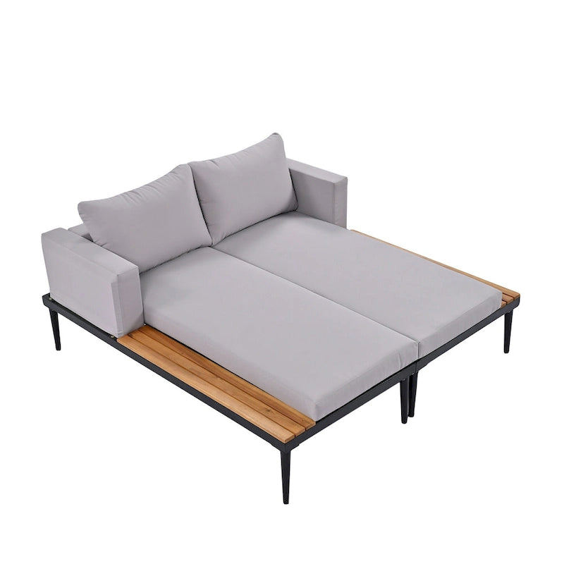 Chaise longue de jardin en métal, lit de repos extérieur 2 en 1 rembourré, chaise longue de jardin, chaise longue de piscine
