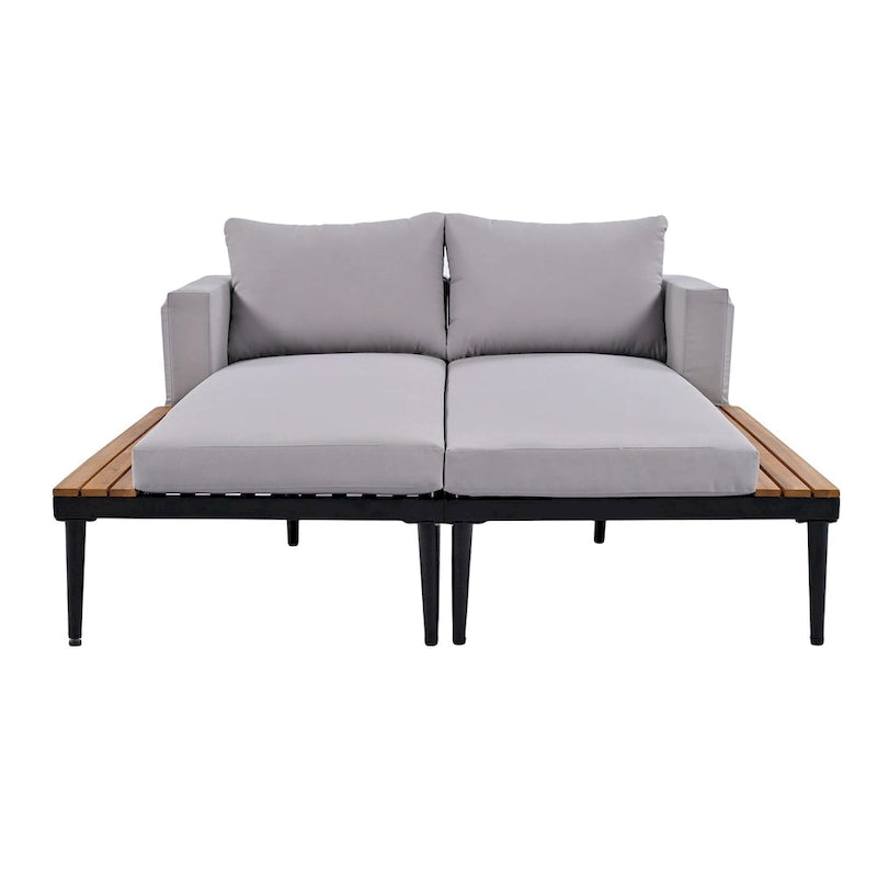 Chaise longue de jardin en métal, lit de repos extérieur 2 en 1 rembourré, chaise longue de jardin, chaise longue de piscine