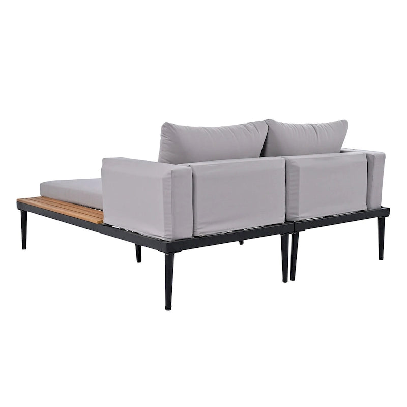 Chaise longue de jardin en métal, lit de repos extérieur 2 en 1 rembourré, chaise longue de jardin, chaise longue de piscine