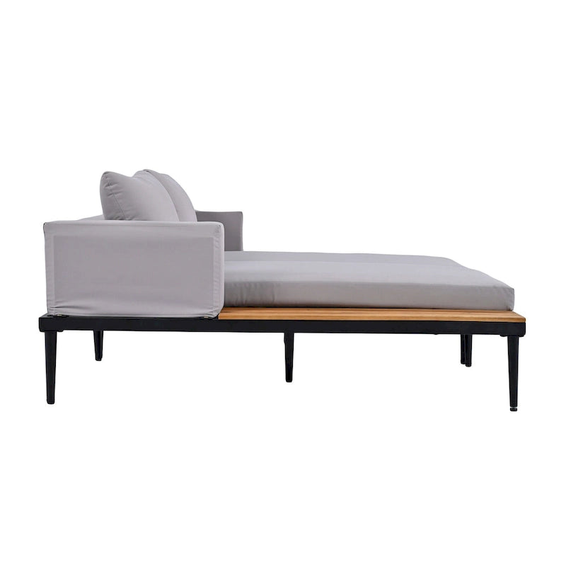 Chaise longue de jardin en métal, lit de repos extérieur 2 en 1 rembourré, chaise longue de jardin, chaise longue de piscine