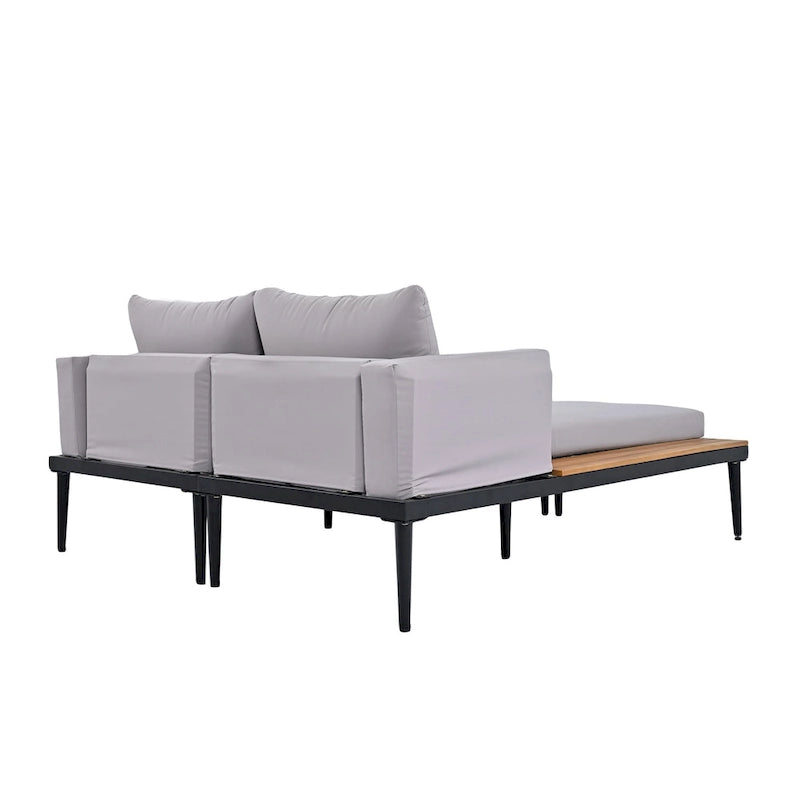 Chaise longue de jardin en métal, lit de repos extérieur 2 en 1 rembourré, chaise longue de jardin, chaise longue de piscine