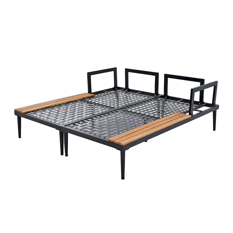 Chaise longue de jardin en métal, lit de repos extérieur 2 en 1 rembourré, chaise longue de jardin, chaise longue de piscine