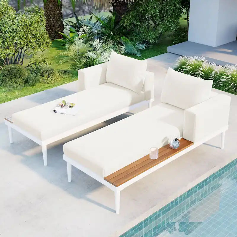 Chaise longue de jardin en métal, lit de repos extérieur 2 en 1 rembourré, chaise longue de jardin, chaise longue de piscine