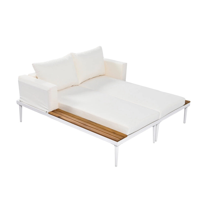 Chaise longue de jardin en métal, lit de repos extérieur 2 en 1 rembourré, chaise longue de jardin, chaise longue de piscine