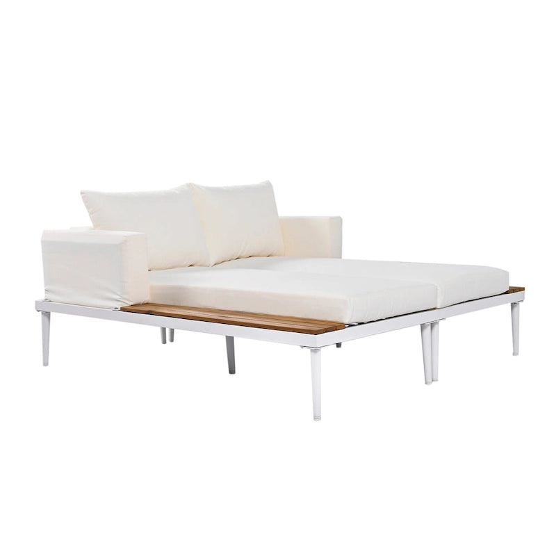 Chaise longue de jardin en métal, lit de repos extérieur 2 en 1 rembourré, chaise longue de jardin, chaise longue de piscine