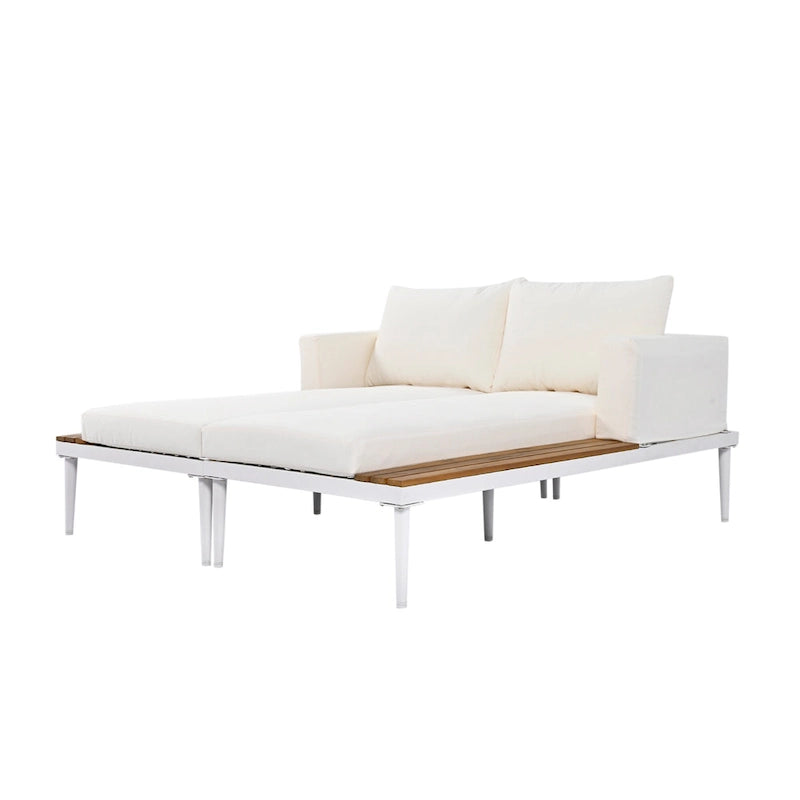 Chaise longue de jardin en métal, lit de repos extérieur 2 en 1 rembourré, chaise longue de jardin, chaise longue de piscine