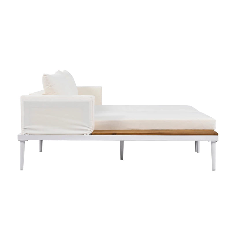 Chaise longue de jardin en métal, lit de repos extérieur 2 en 1 rembourré, chaise longue de jardin, chaise longue de piscine