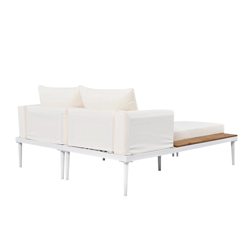 Chaise longue de jardin en métal, lit de repos extérieur 2 en 1 rembourré, chaise longue de jardin, chaise longue de piscine